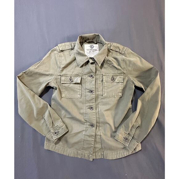 Lucky Brand Military Utility Jacket S/p Green Floral Embroidered Back - Picture 1 of 8